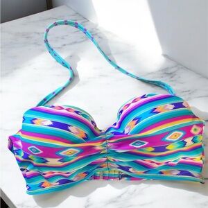 Hula Honey ruched center underwire bandeau bikini top in a vibrant Aztec print